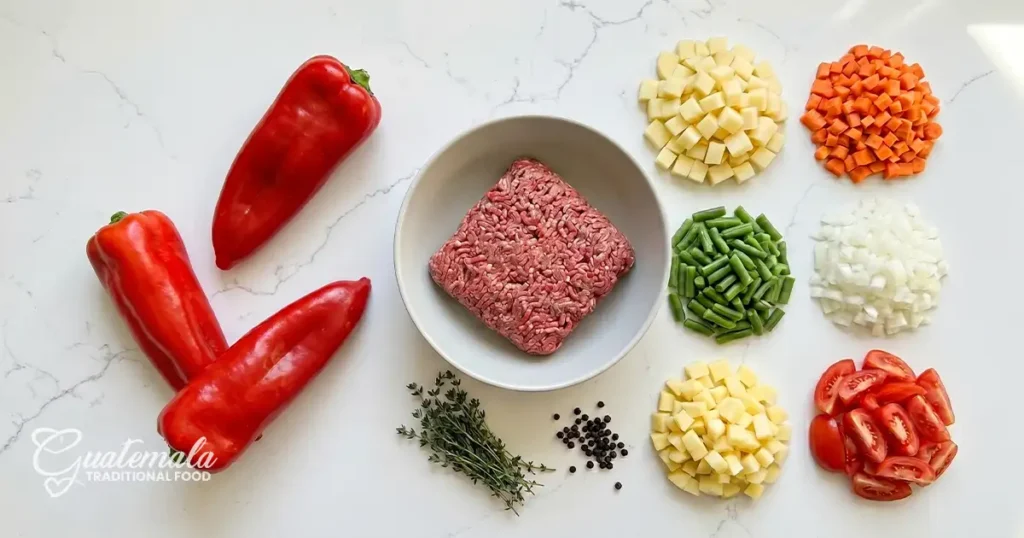 Ingredients for the Traditional Chiles Rellenos de Guatemala