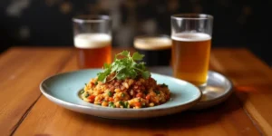 Main dish or facade of Antigua Brewing Company: Cervezas y Vistas en Guatemala - Bebidas, traditional Guatemalan food
