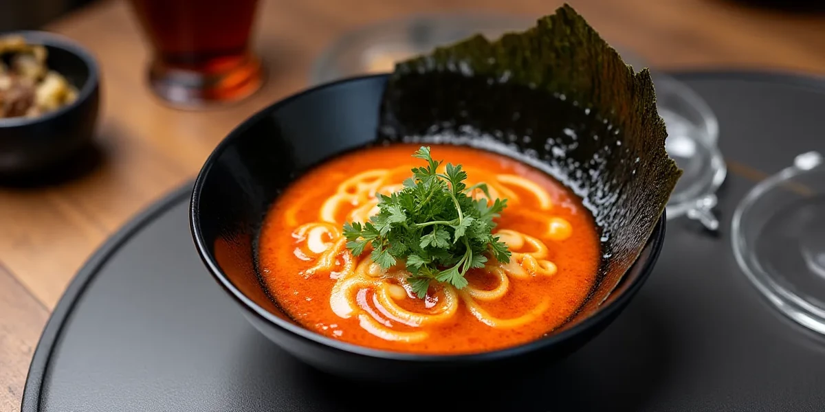Detailed close-up of food at Savor Kombu Ramen Shop: Fresh Flavors en Antigua Guatemala - Restaurantes