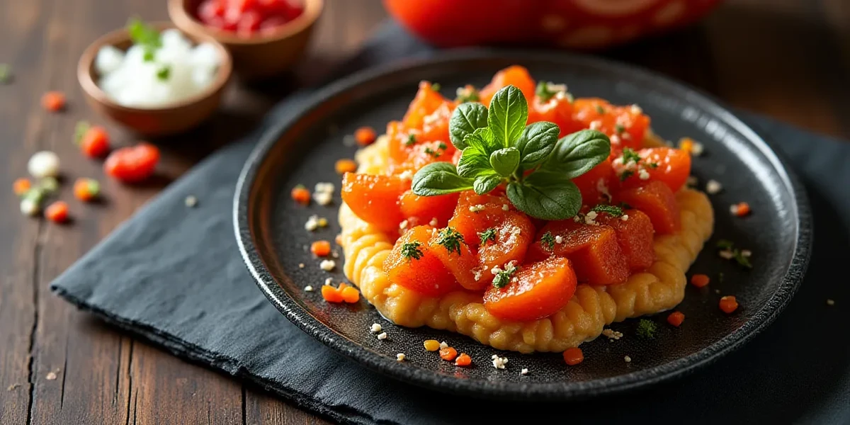 Detailed close-up of food at Entre Cuates: Nísperos en Guatemala y Sabor Familiar - Gastronomía