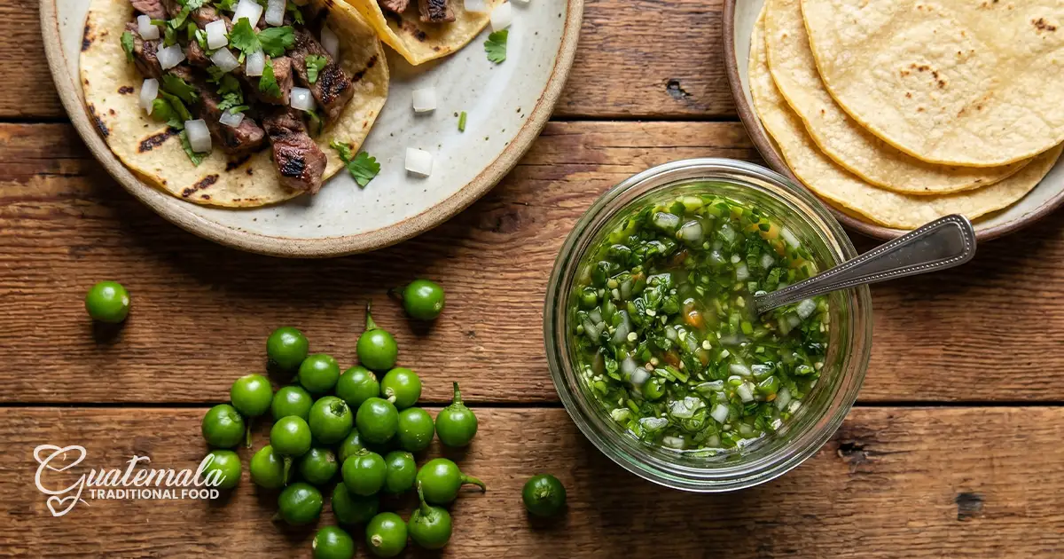 Tiny spicy chiltepe peppers in Guatemalan cuisine
