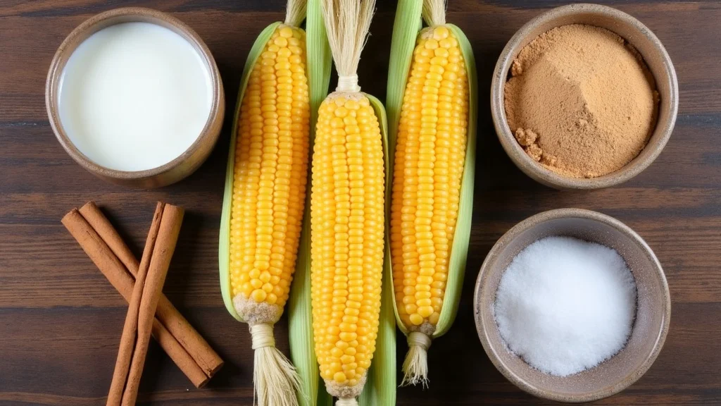Traditional raw ingredients for Guatemalan Atol de Elote Recipe (Sweet Fresh Corn Drink)
