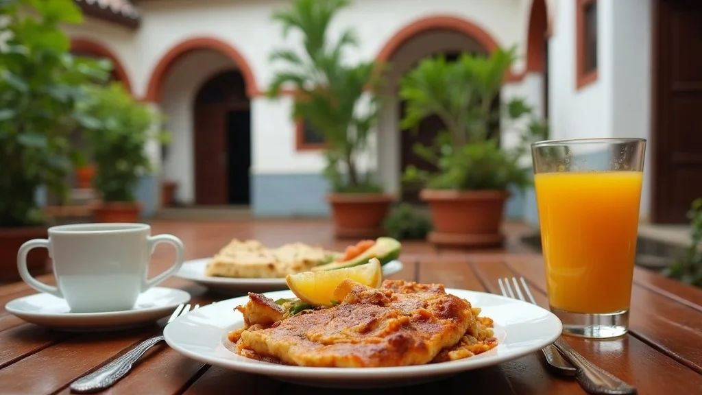Plated presentation and table serving of Traditional Guatemalan Breakfast